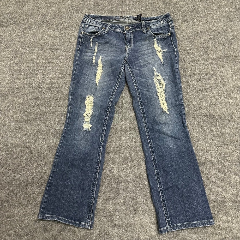 Vanity Jeans Womens Size 30W Blue Distressed Bootcut Embellished Premium Denim